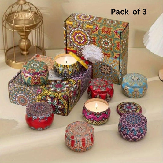 Scented Tin Candle (Pack of 3) – Multicolor (4.5 cm)